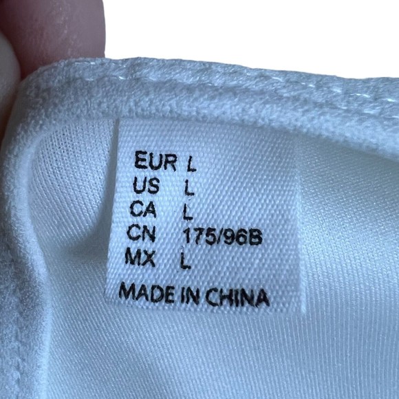 White Bodycon Dress Mini Surplice Spaghetti Strap Size L Large Asymmetrical Hem - Picture 8 of 12